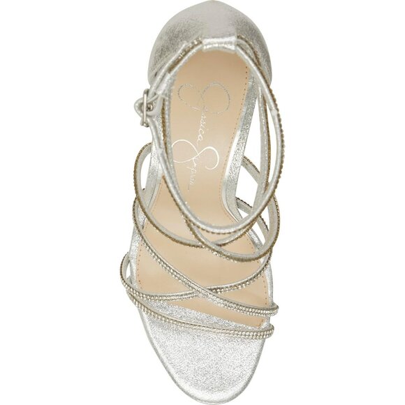 Jessica Simpson Womens Textile Platinum Open Toes Ankle Strappy Dress Sandal - Picture 4 of 4